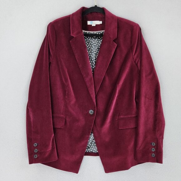 Boden Jackets & Blazers - Boden Jacket Womens 14 Red Stretch Velvet Blazer Single Button Classic Career
